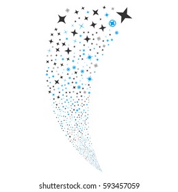 Confetti Stars random fireworks stream. Vector illustration style is flat blue and gray iconic symbols on a white background. Object fountain constructed from scattered symbols.