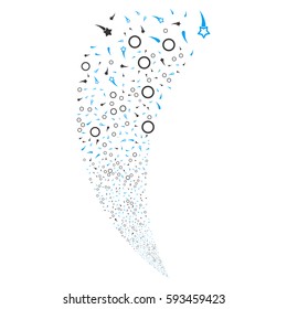 Confetti Stars random fireworks stream. Vector illustration style is flat blue and gray iconic symbols on a white background. Object fountain organized from scattered design elements.