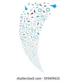 Confetti Stars random fireworks stream. Vector illustration style is flat blue and gray iconic symbols on a white background. Object fountain done from scattered design elements.