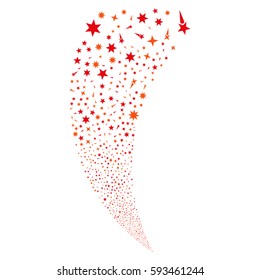 Confetti Stars random fireworks stream. Vector illustration style is flat intensive red and orange iconic symbols on a white background. Object fountain done from scattered symbols.