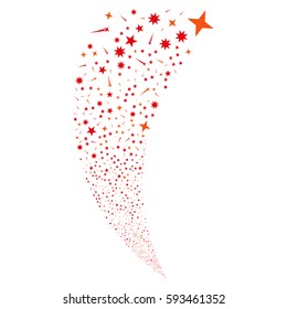 Confetti Stars random fireworks stream. Vector illustration style is flat intensive red and orange iconic symbols on a white background. Object fountain made from scattered pictographs.