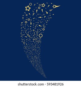 Confetti Stars random fireworks stream. Vector illustration style is flat yellow iconic symbols on a blue background. Object fountain organized from scattered pictograms.