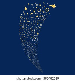 Confetti Stars random fireworks stream. Vector illustration style is flat yellow iconic symbols on a blue background. Object fountain combined from scattered symbols.