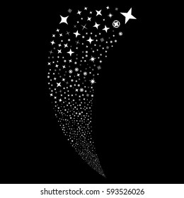Confetti Stars random fireworks stream. Vector illustration style is flat white iconic symbols on a black background. Object fountain done from scattered pictographs.