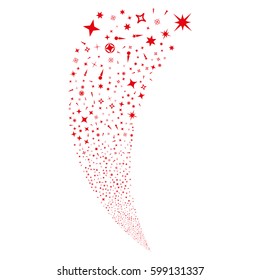 Confetti Stars random fireworks stream. Vector illustration style is flat red iconic symbols on a white background. Object fountain made from scattered icons.