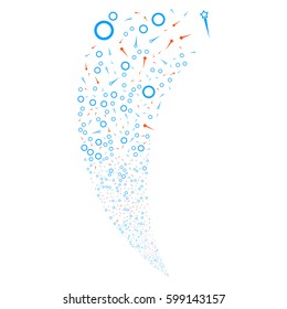 Confetti Stars random fireworks stream. Vector illustration style is flat orange iconic symbols on a white background. Object fountain constructed from scattered pictographs.