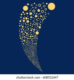 Confetti Stars random fireworks stream. Vector illustration style is flat yellow iconic symbols on a blue background. Object fountain combined from scattered design elements.