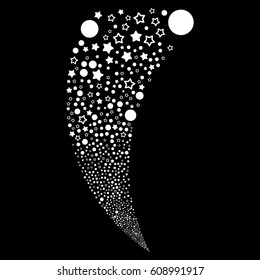 Confetti Stars random fireworks stream. Vector illustration style is flat white iconic symbols on a black background. Object fountain created from scattered symbols.