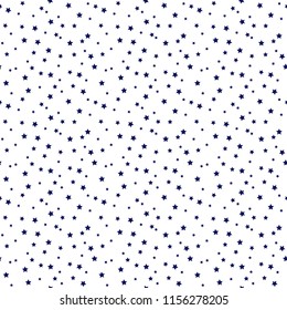 Confetti Stars Seamless Pattern - Tiny Navy Blue Confetti Stars Scattered Over White Background