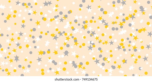 Confetti and stars. Sequins, confetti. Vector illustration. Flat design style. Copy Space.  Nude background.