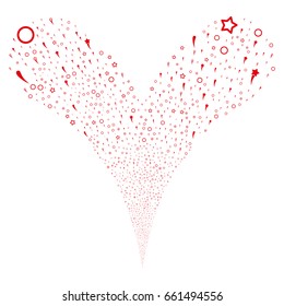 Confetti Stars source stream. Vector illustration style is flat red iconic confetti stars symbols on a white background. Object fountain combined from random pictographs.