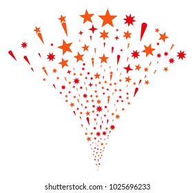 Confetti Stars stream fountain. Vector illustration style is flat iconic symbols. Object fountain combined from random icons as confetti stars fireworks.