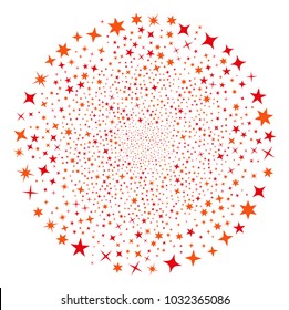 Confetti Stars swirl explosion. Object centrifugal explosion combined from randomized confetti stars symbols. Vector illustration style is flat iconic symbols.