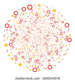 Confetti Stars twirl explosion. Object whirlpool combined from randomized confetti stars symbols. Vector illustration style is flat iconic symbols.