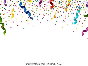 Confetti And Streamer on And White Background , Vector Illustration