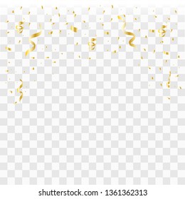 Confetti And Streamer Ribbon Falling On Transparent Background. Vector EPS10