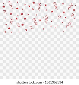 Confetti And Streamer Ribbon Falling On Transparent Background. Vector EPS10