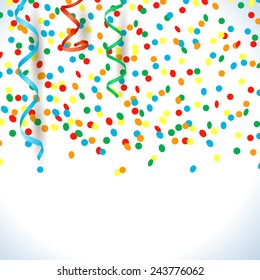 Confetti and streamers, background with copy space. Vector eps10