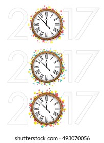 Confetti with text 2017 and vintage clock NewYear greeting design