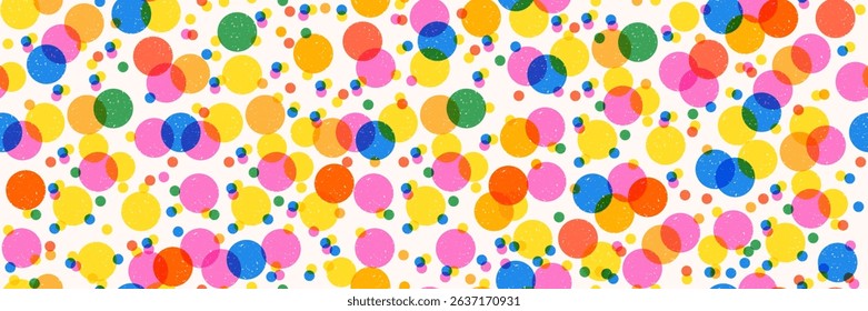 Confetti with texture and transparent effect background. Pattern of cheerful multi colored dots. Risograph dots pattern
