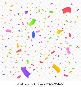 Fondo de la explosión de los cofetos y los mejillones. Ilustración vectorial de confeti multicolor realista. Confeti colorido aislado en un fondo transparente. Elementos del carnaval. Celebración de la fiesta de cumpleaños.