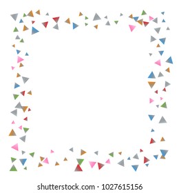 Confetti triangles on a white background. Illustration of a drop of multicolored shiny particles. Decorative element. Luxury background for your design, cards, invitations, gift, vip.