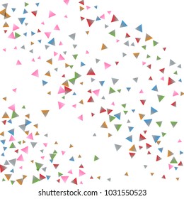 Confetti triangles on a white background. Illustration of a drop of multicolored shiny particles. Decorative element. Luxury background for your design, cards, invitations, gift, vip.