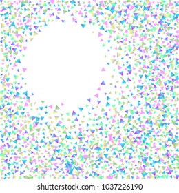 Confetti triangles on a white background. Illustration of a drop of multicolored shiny particles. Decorative element. Luxury background for your design, cards, invitations, gift, vip.