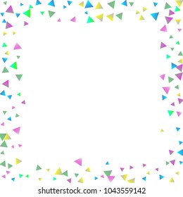 Confetti triangles on a white background. Illustration of a drop of multicolored shiny particles. Decorative element. Luxury background for your design, cards, invitations, gift, vip.