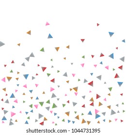 Confetti triangles on a white background. Illustration of a drop of multicolored shiny particles. Decorative element. Luxury background for your design, cards, invitations, gift, vip.