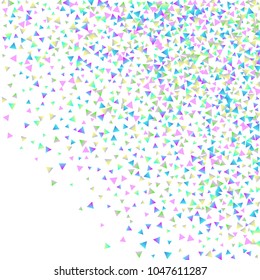 Confetti triangles on a white background. Illustration of a drop of multicolored shiny particles. Decorative element. Luxury background for your design, cards, invitations, gift, vip.