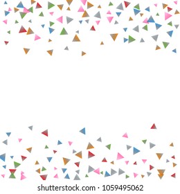 Confetti triangles on a white background. Illustration of a drop of multicolored shiny particles. Decorative element. Luxury background for your design, cards, invitations, gift, vip.