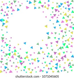 Confetti triangles on a white background. Illustration of a drop of multicolored shiny particles. Decorative element. Luxury background for your design, cards, invitations, gift, vip.