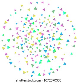 Confetti triangles on a white background. Illustration of a drop of multicolored shiny particles. Decorative element. Luxury background for your design, cards, invitations, gift, vip.