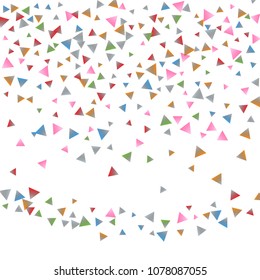 Confetti triangles on a white background. Illustration of a drop of multicolored shiny particles. Decorative element. Luxury background for your design, cards, invitations, gift, vip.