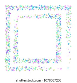 Confetti triangles on a white background. Illustration of a drop of multicolored shiny particles. Decorative element. Luxury background for your design, cards, invitations, gift, vip.