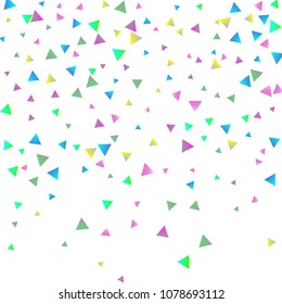 Confetti triangles on a white background. Illustration of a drop of multicolored shiny particles. Decorative element. Luxury background for your design, cards, invitations, gift, vip.