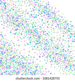 Confetti triangles on a white background. Illustration of a drop of multicolored shiny particles. Decorative element. Luxury background for your design, cards, invitations, gift, vip.