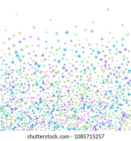 Confetti triangles on a white background. Illustration of a drop of multicolored shiny particles. Decorative element. Luxury background for your design, cards, invitations, gift, vip.