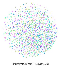 Confetti triangles on a white background. Illustration of a drop of multicolored shiny particles. Decorative element. Luxury background for your design, cards, invitations, gift, vip.