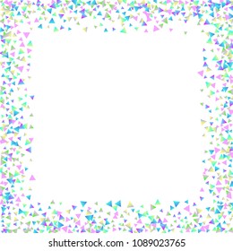 Confetti triangles on a white background. Illustration of a drop of multicolored shiny particles. Decorative element. Luxury background for your design, cards, invitations, gift, vip.