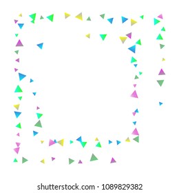 Confetti triangles on a white background. Illustration of a drop of multicolored shiny particles. Decorative element. Luxury background for your design, cards, invitations, gift, vip.