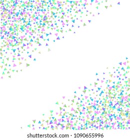 Confetti triangles on a white background. Illustration of a drop of multicolored shiny particles. Decorative element. Luxury background for your design, cards, invitations, gift, vip.