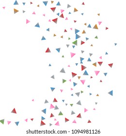 Confetti triangles on a white background. Illustration of a drop of multicolored shiny particles. Decorative element. Luxury background for your design, cards, invitations, gift, vip.