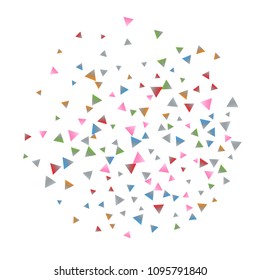 Confetti triangles on a white background. Illustration of a drop of multicolored shiny particles. Decorative element. Luxury background for your design, cards, invitations, gift, vip.