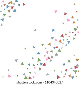 Confetti triangles on a white background. Illustration of a drop of multicolored shiny particles. Decorative element. Luxury background for your design, cards, invitations, gift, vip.