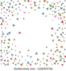 Confetti triangles on a white background. Illustration of a drop of multicolored shiny particles. Decorative element. Luxury background for your design, cards, invitations, gift, vip.