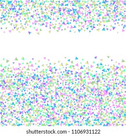 Confetti triangles on a white background. Illustration of a drop of multicolored shiny particles. Decorative element. Luxury background for your design, cards, invitations, gift, vip.