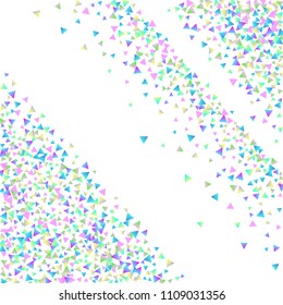 Confetti triangles on a white background. Illustration of a drop of multicolored shiny particles. Decorative element. Luxury background for your design, cards, invitations, gift, vip.