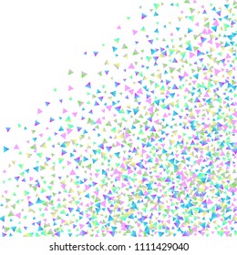 Confetti triangles on a white background. Illustration of a drop of multicolored shiny particles. Decorative element. Luxury background for your design, cards, invitations, gift, vip.